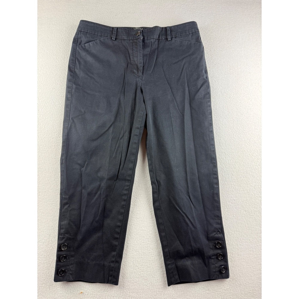 Talbots The Perfect Skimmer Navy Blue Button Hem Cropped Pants Womens Size 8